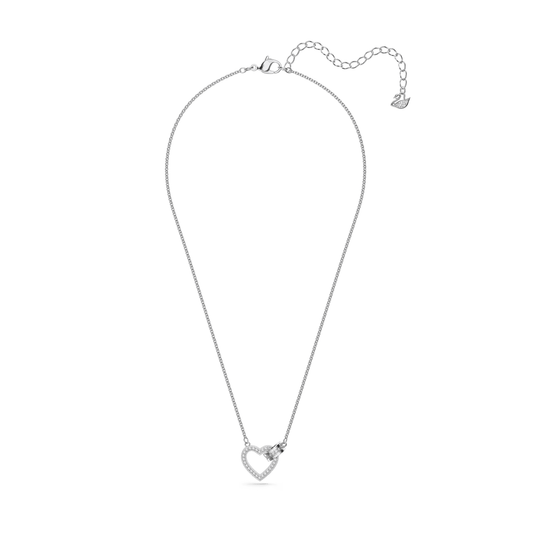 Lovely necklace, Heart, White, Rhodium plated