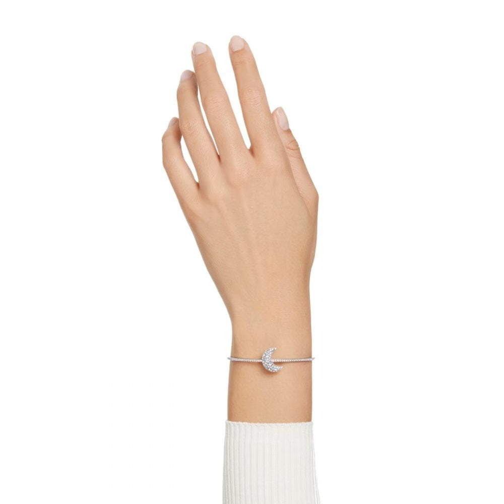 Luna bangle Moon, White, Rhodium plated