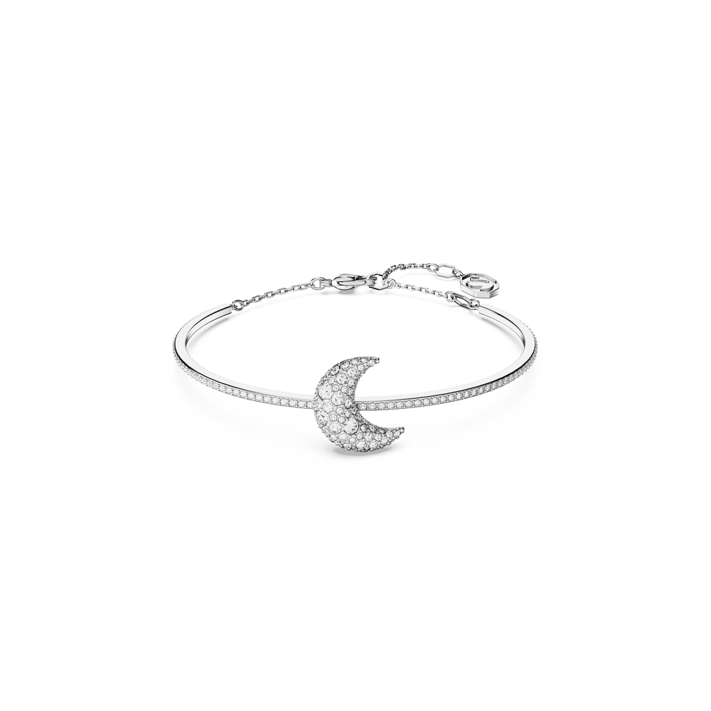 Luna bangle Moon, White, Rhodium plated