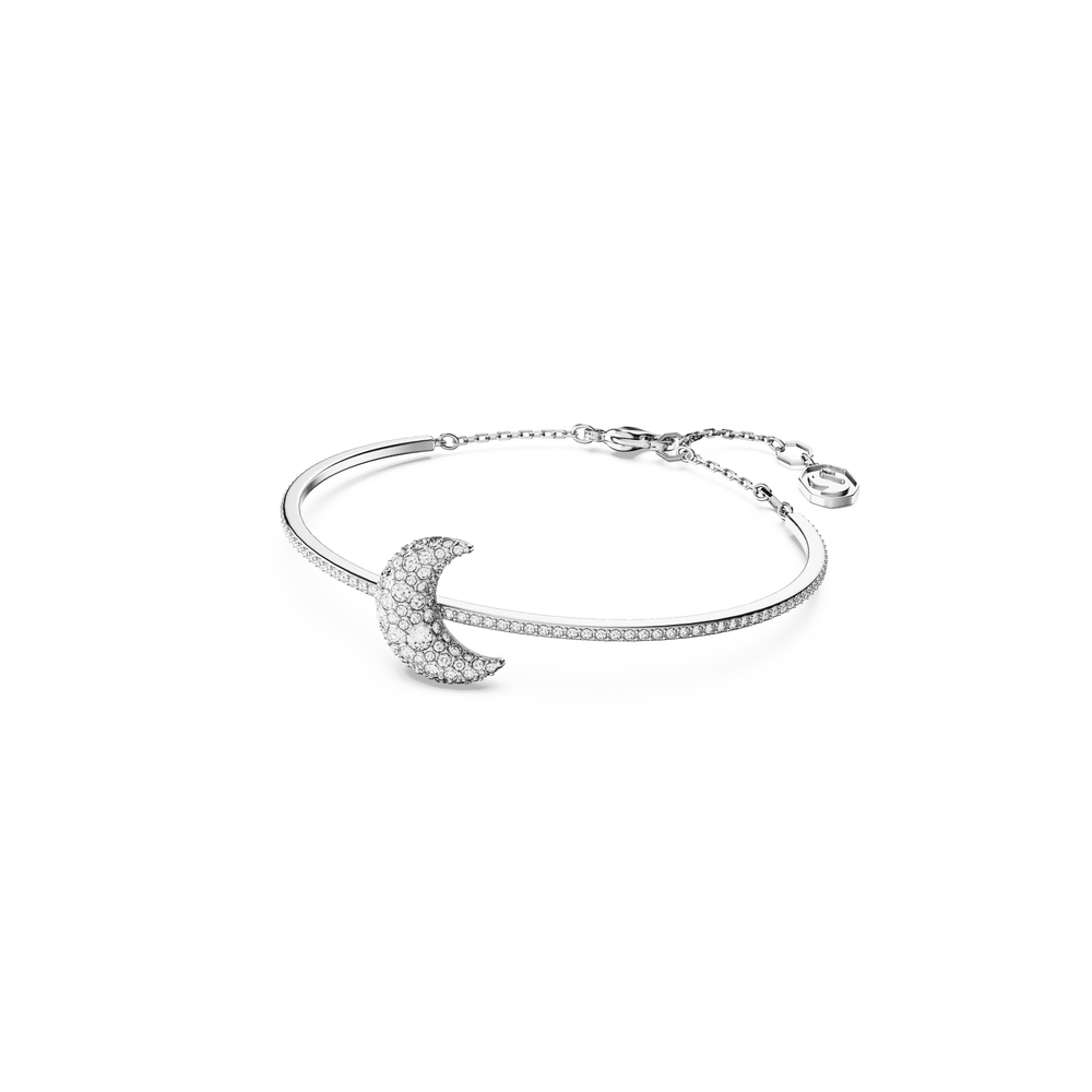 Luna bangle Moon, White, Rhodium plated
