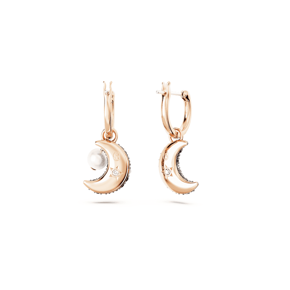 Luna drop earrings Asymmetrical design, Moon, Multicoloured, Rose gold-tone plated