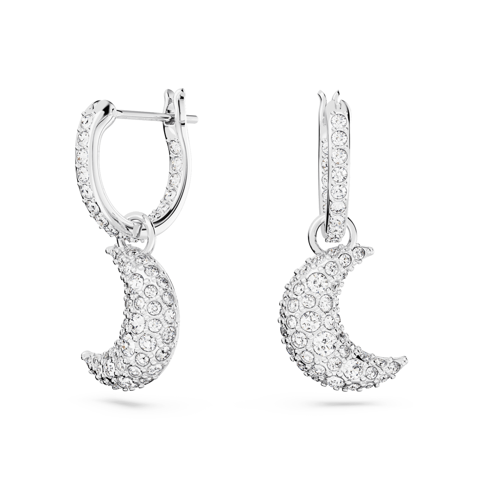 Luna drop earrings Moon, White, Rhodium plated