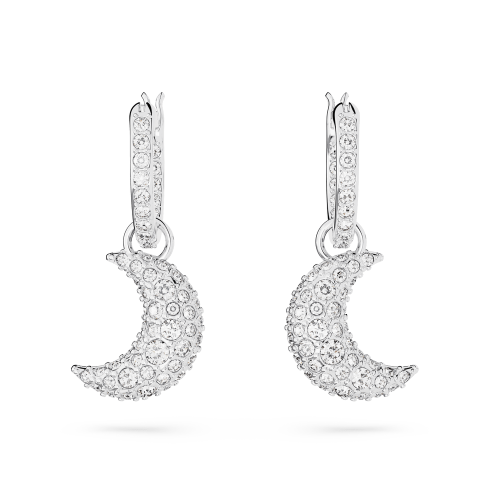 Luna drop earrings Moon, White, Rhodium plated