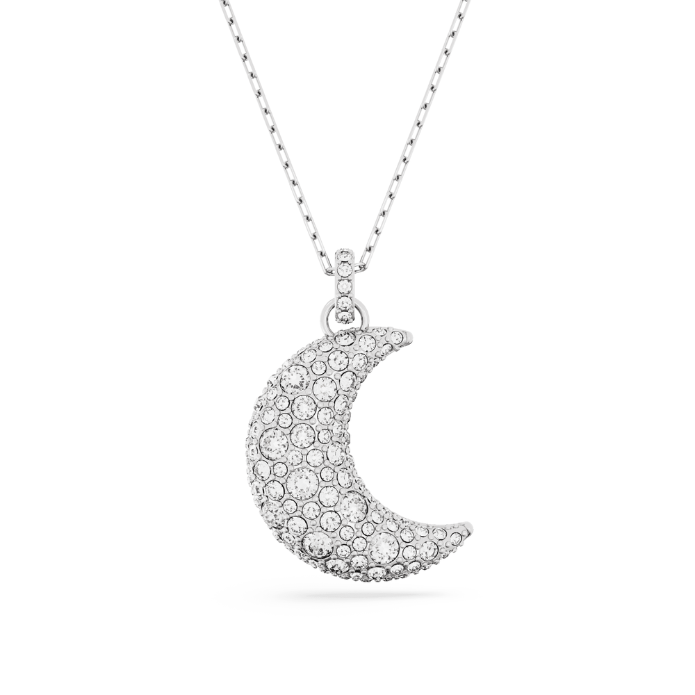 Luna pendant Moon, White, Rhodium plated
