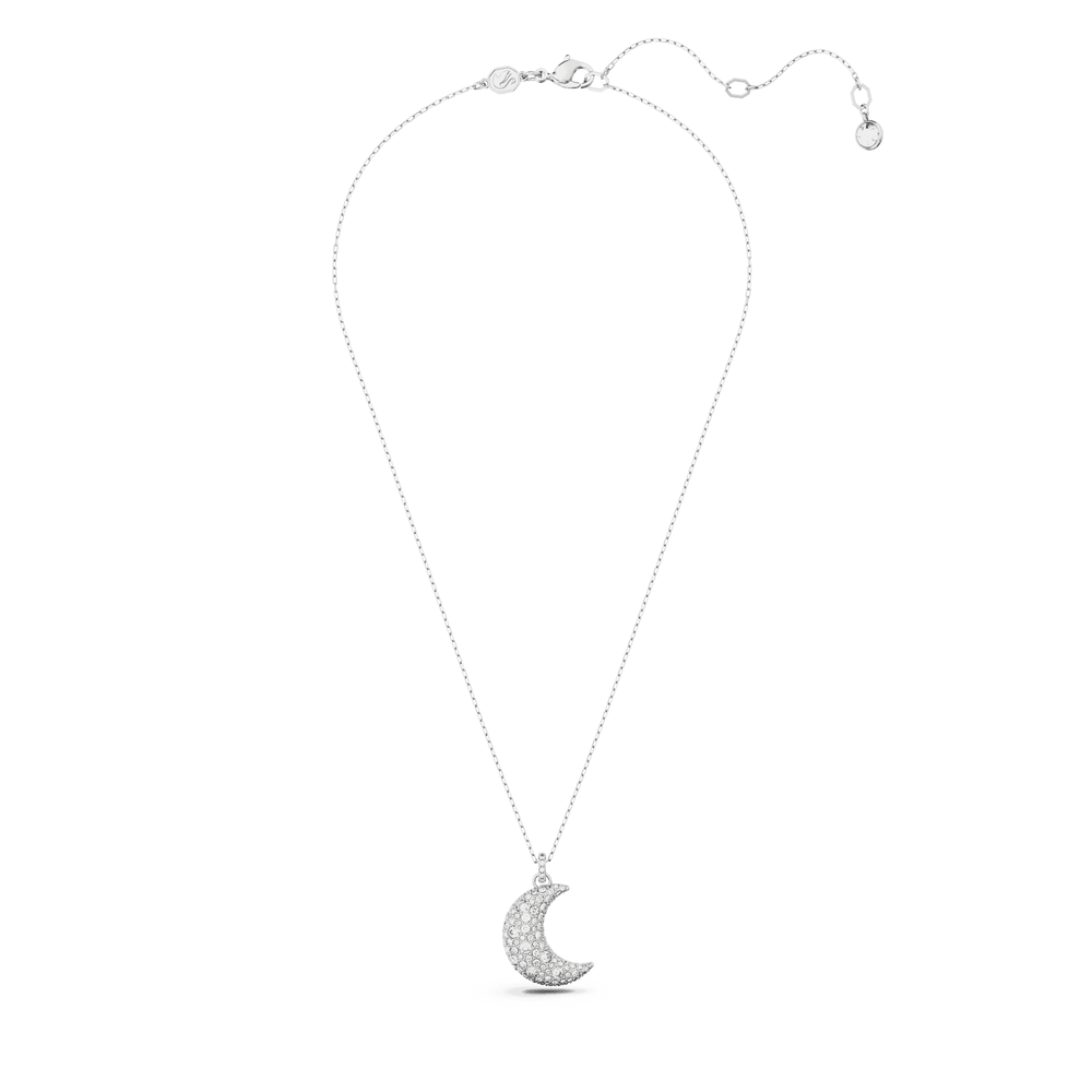 Luna pendant Moon, White, Rhodium plated
