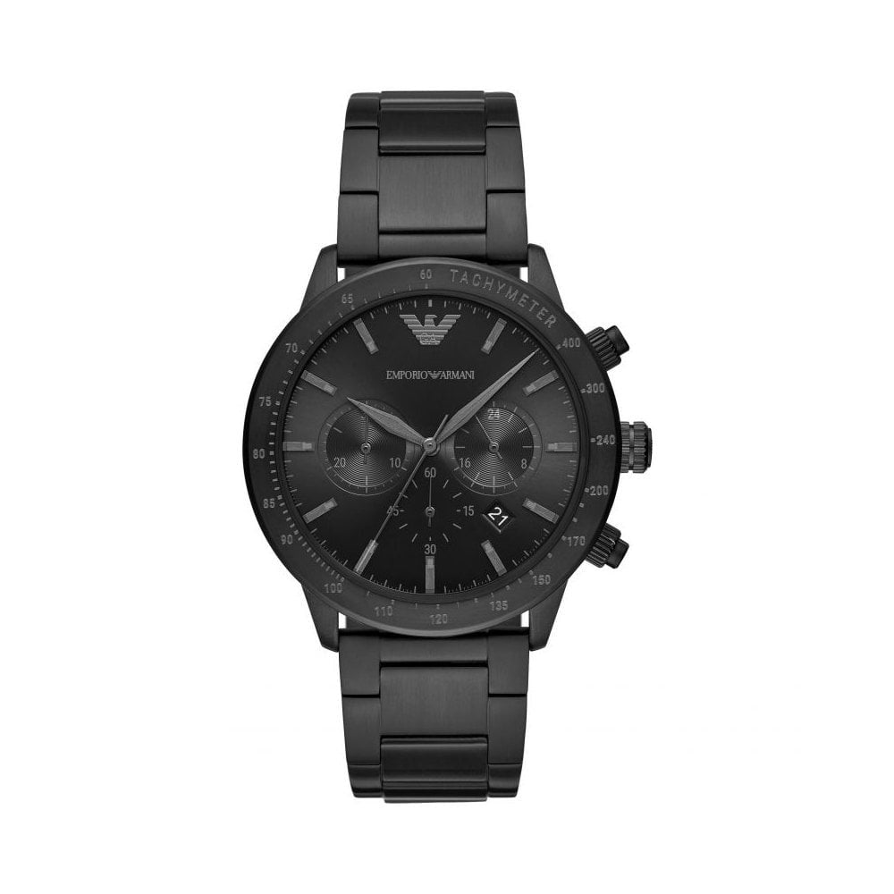 MARIO BLACK STAINLESS STEEL CHRONOGRAPH GENTS BRACELET WATCH WITH BLACK DIAL