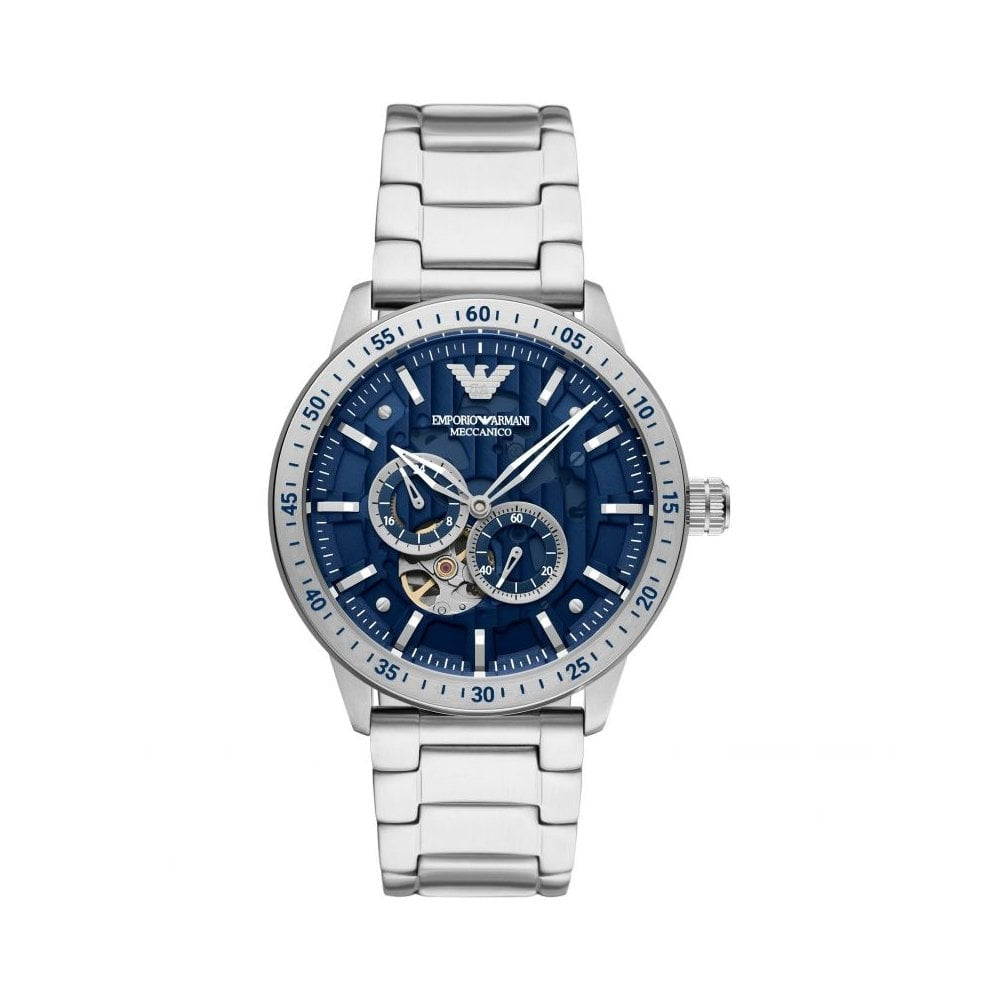 MARIO OPEN FACED MECHANICAL GENTS BRACELET WATCH WITH BLUE DIAL