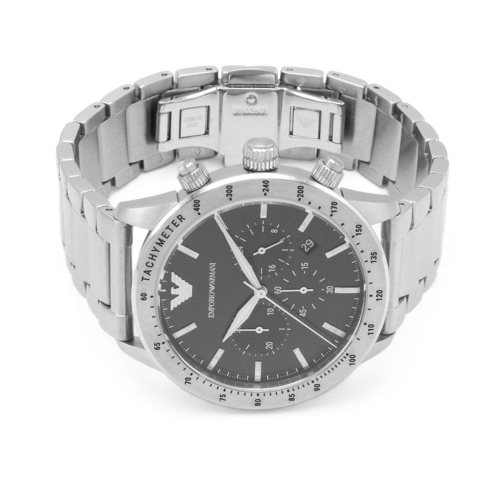 MARIO STAINLESS STEEL CHRONOGRAPH GENTS BRACELET WATCH WITH BLACK DIAL