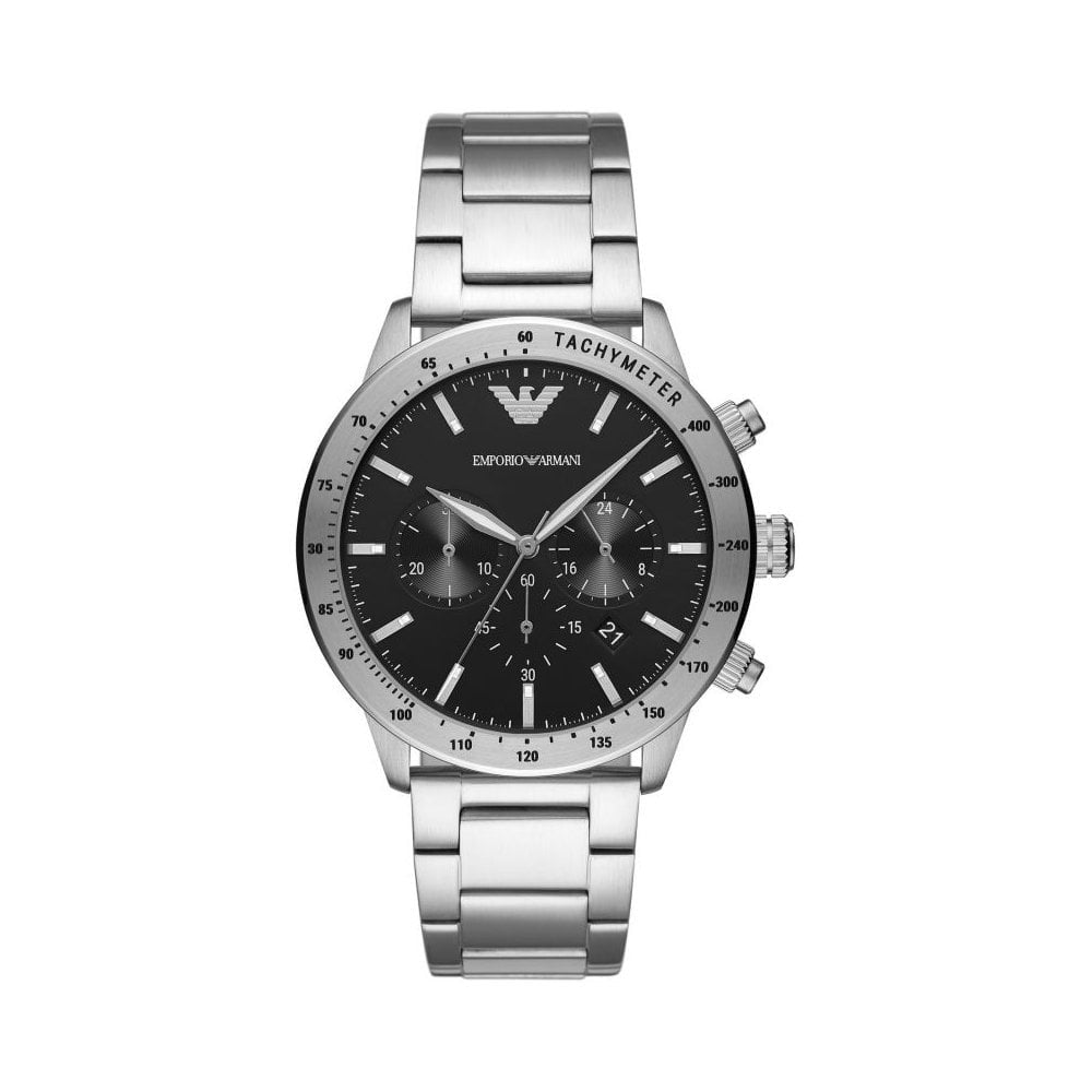 MARIO STAINLESS STEEL CHRONOGRAPH GENTS BRACELET WATCH WITH BLACK DIAL