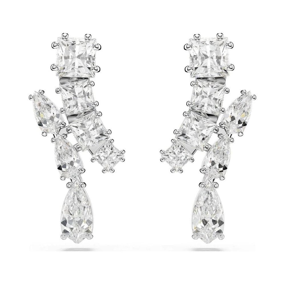 MATRIX MIXED CUTS RHODIUM FINISHED DROP EARRINGS