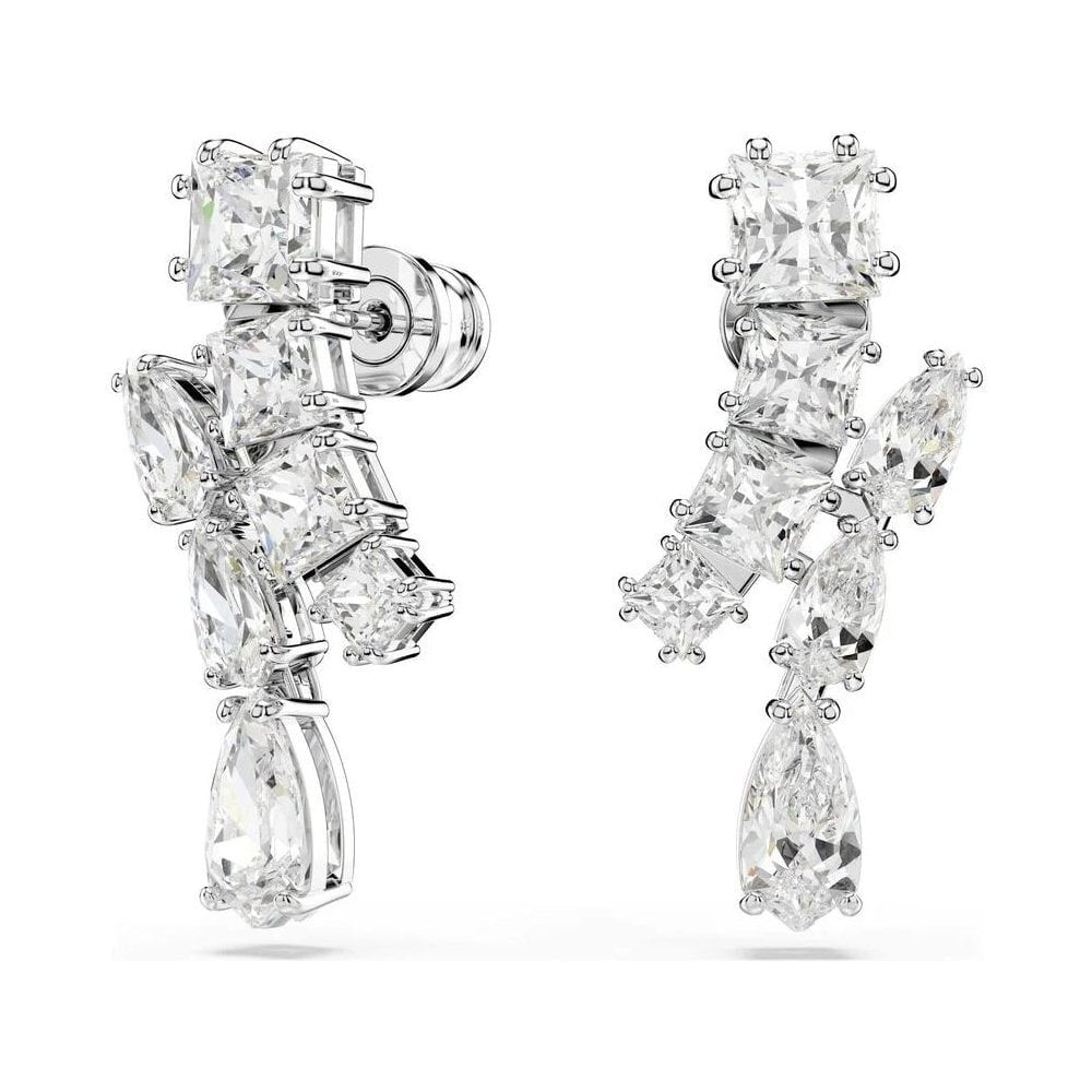 MATRIX MIXED CUTS RHODIUM FINISHED DROP EARRINGS