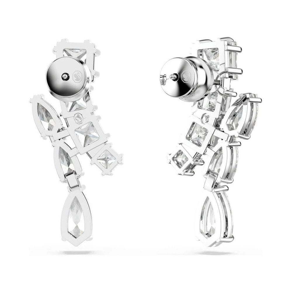 MATRIX MIXED CUTS RHODIUM FINISHED DROP EARRINGS