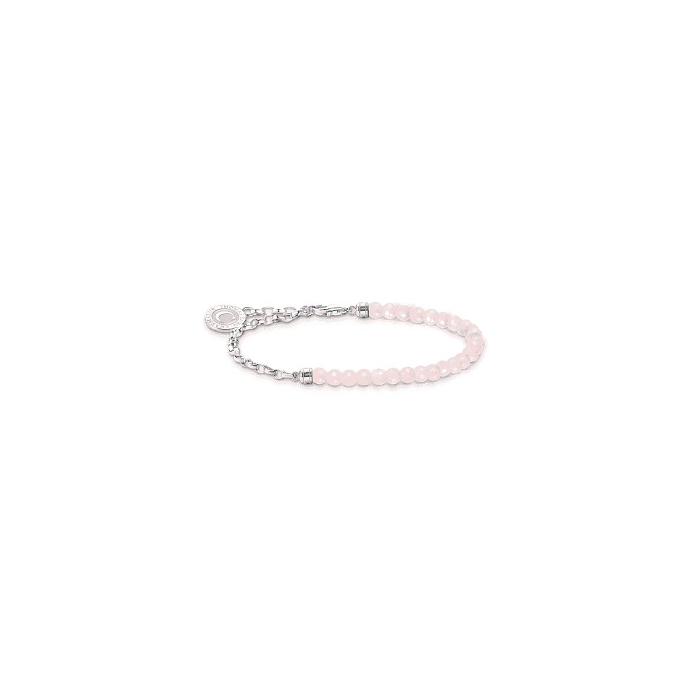 MEMBER CHARM BRACELET WITH BEADS OF ROSE QUARTZ AND CHARMISTA COIN SILVER