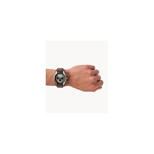 MENS FOSSIL COACHMAN STAINLESS STEEL CHRONOGRAPH CUFF WATCH WITH BROWN LEATHER STRAP