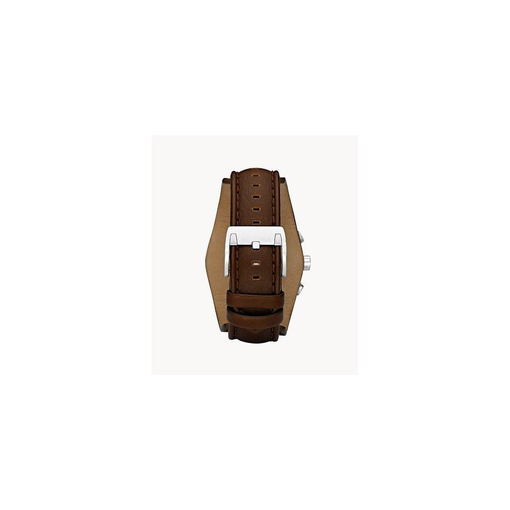 MENS FOSSIL COACHMAN STAINLESS STEEL CHRONOGRAPH CUFF WATCH WITH BROWN LEATHER STRAP