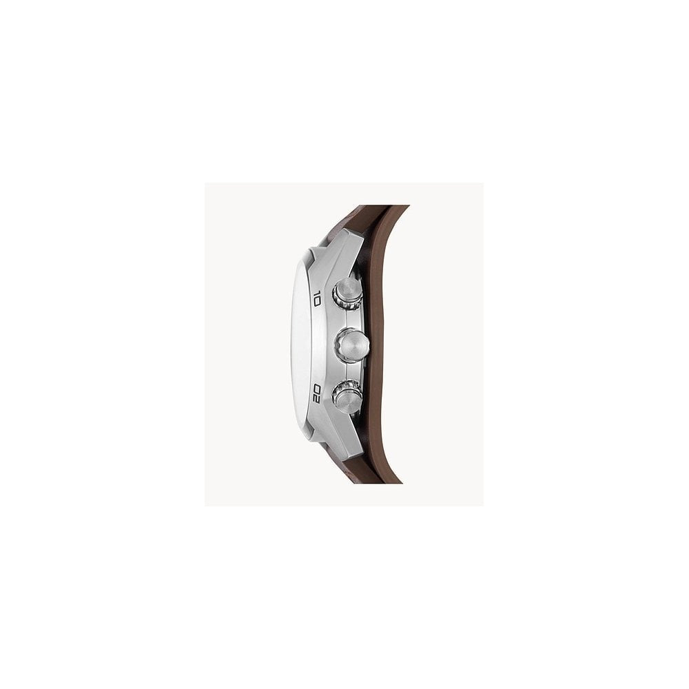 MENS FOSSIL COACHMAN STAINLESS STEEL CHRONOGRAPH CUFF WATCH WITH BROWN LEATHER STRAP