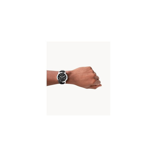 MENS GRANT STAINLESS STEEL CHRONOGRAPH WATCH WITH BLACK LEATHER STRAP