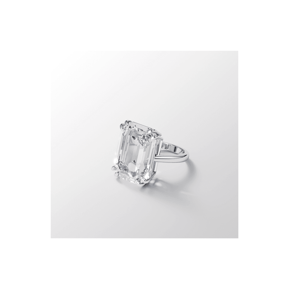 MESMERA LARGE RECTANGULAR CLEAR CRYSTAL COCKTAIL RING