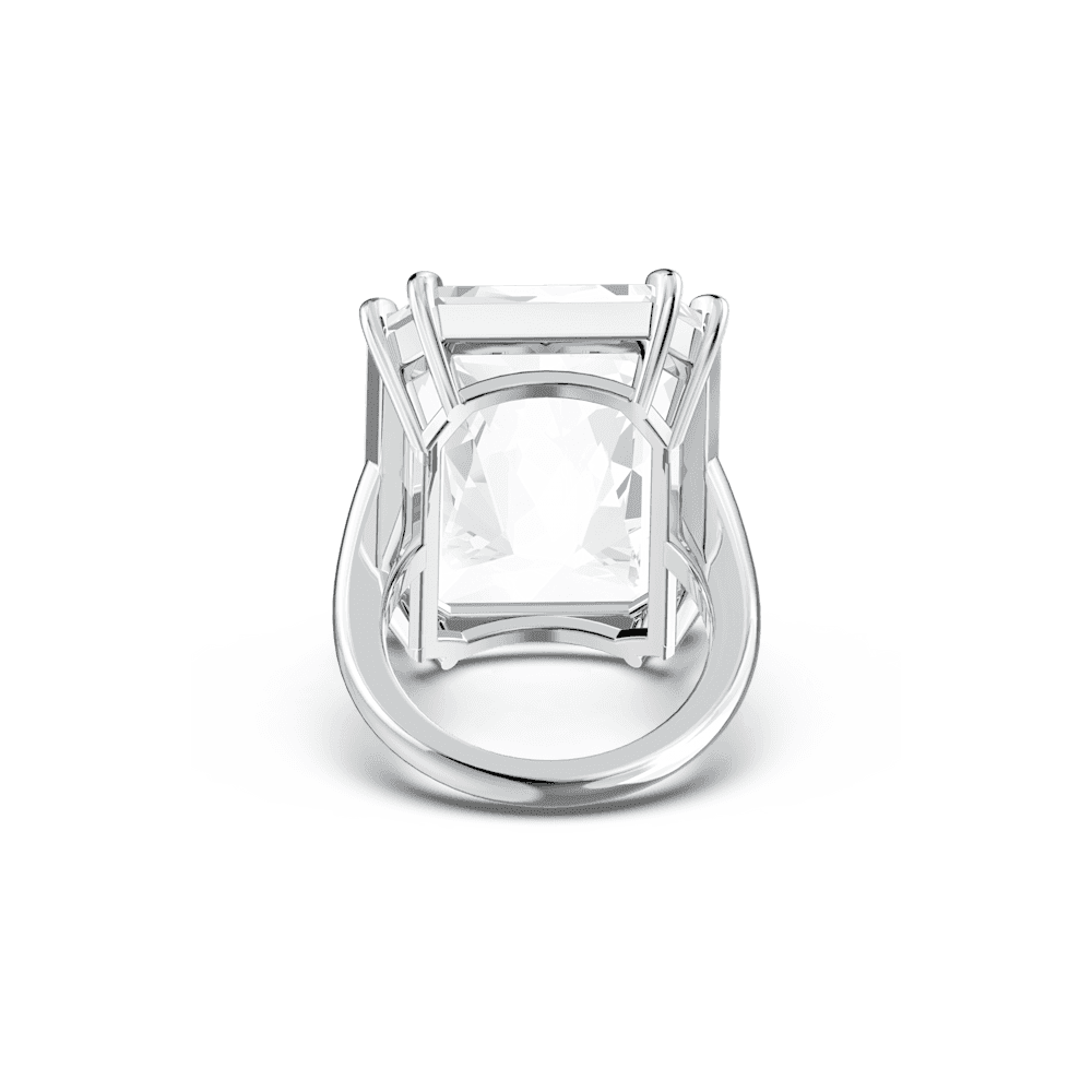 MESMERA RECTANGULAR LARGE CLEAR CRYSTAL COCKTAIL RING SILVER