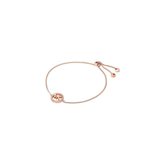 MICHAEL KORS ROSE GOLD ON SILVER CUBIC ZIRCONIA MK LOGO BRACELET