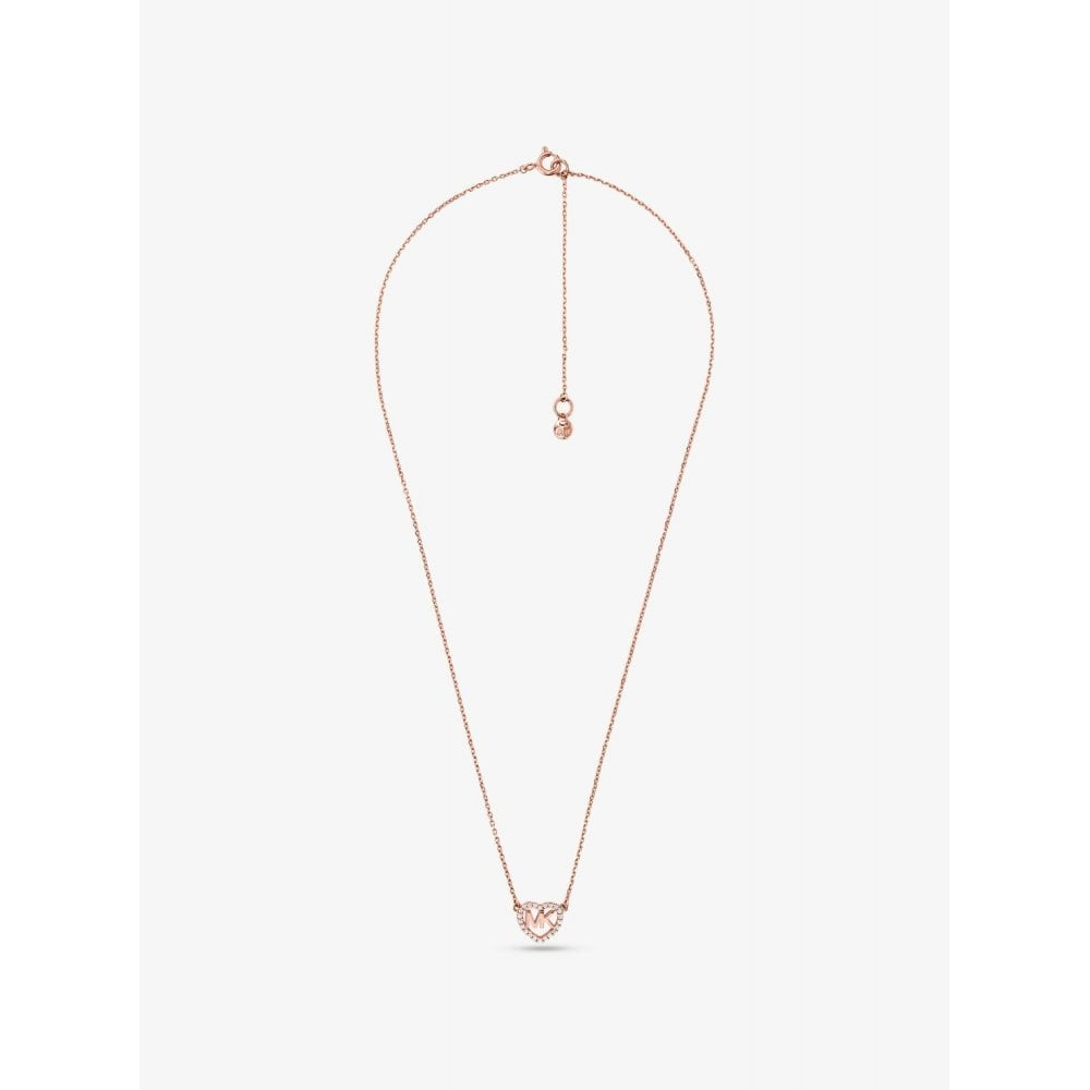 MICHAEL KORS ROSE GOLD ON STERLING SILVER HEART LOGO NECKLACE