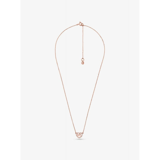 MICHAEL KORS ROSE GOLD ON STERLING SILVER HEART LOGO NECKLACE