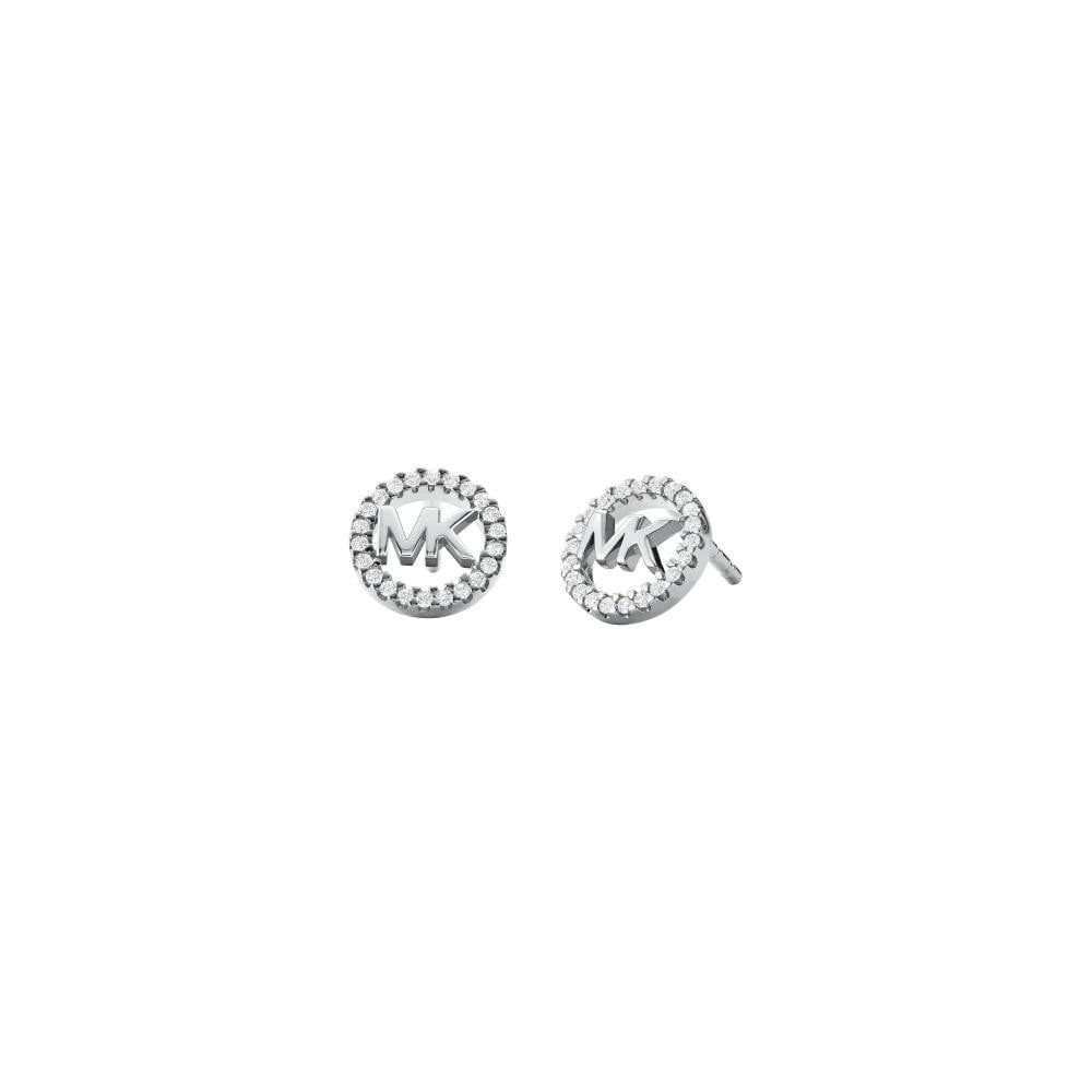 MICHAEL KORS SILVER CIRCLE LOGO STUD EARRINGS WITH ZIRCONIA