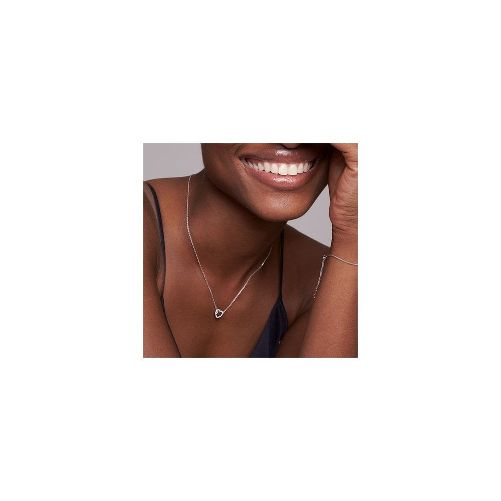 MICHAEL KORS STERLING SILVER LOGO HEART NECKLACE WITH CUBIC ZIRCONIA