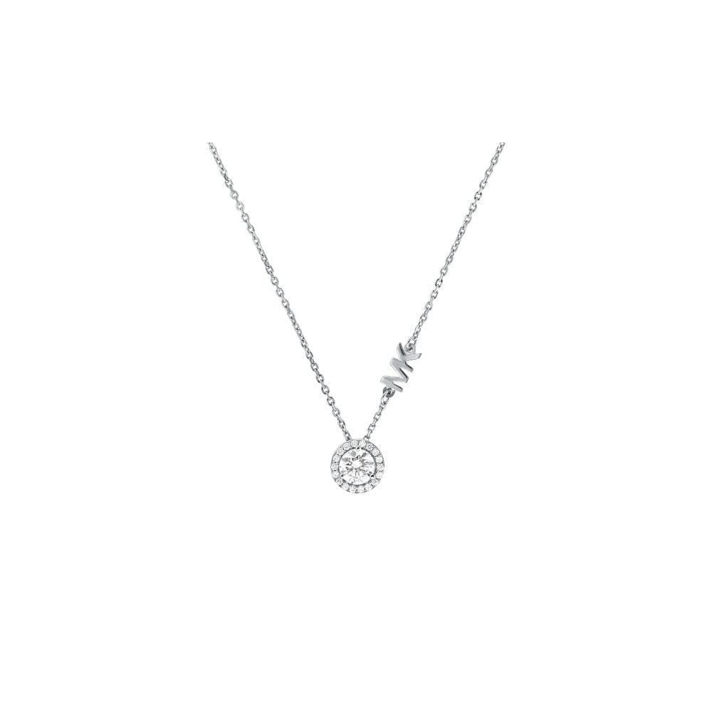 MICHEAL KORS STERLING SILVER HALO DESIGN PENDANT WITH LOGO ON CHAIN