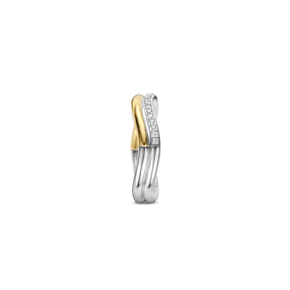 MILANO 2 TONE GOLD & SILVER WAVE BAND WITH PAVE ZIRCONIA