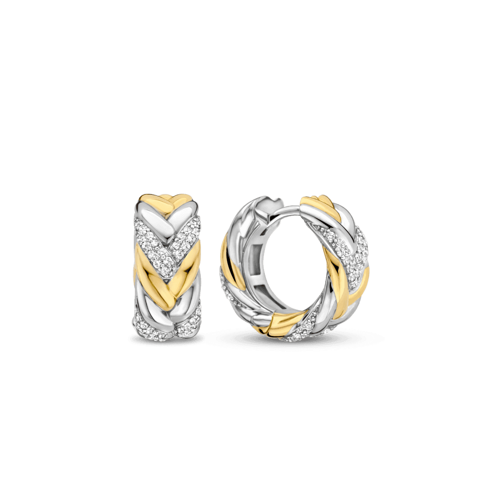 MILANO 2 TONE SILVER HUGGY STYLE EARRINGS WITH ZIRCONIA DETAIL