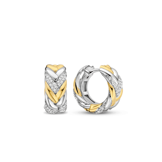 MILANO 2 TONE SILVER HUGGY STYLE EARRINGS WITH ZIRCONIA DETAIL