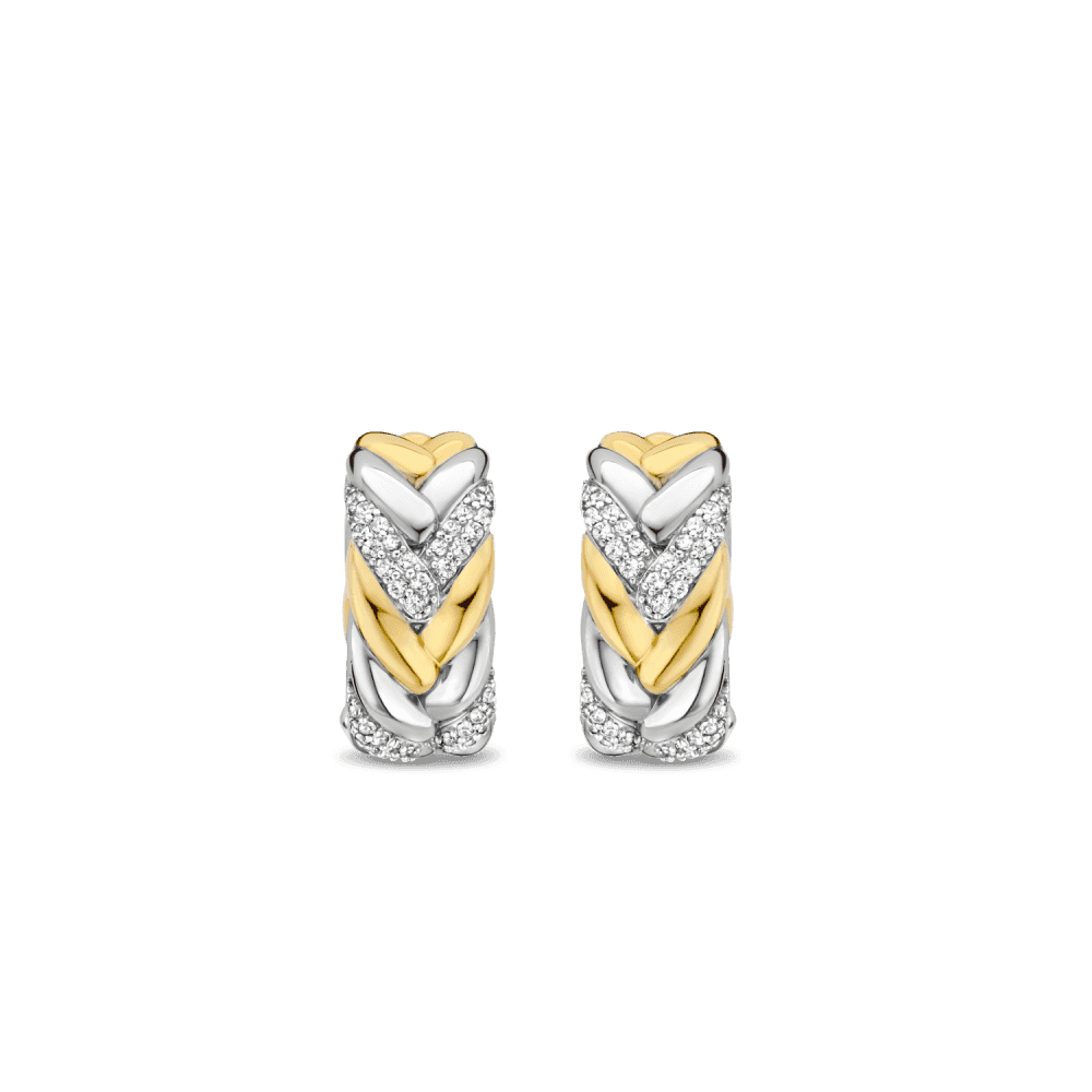 MILANO 2 TONE SILVER HUGGY STYLE EARRINGS WITH ZIRCONIA DETAIL