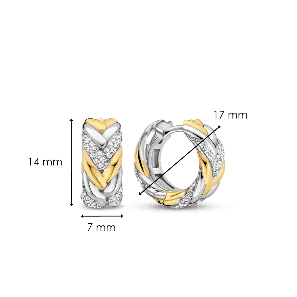 MILANO 2 TONE SILVER HUGGY STYLE EARRINGS WITH ZIRCONIA DETAIL