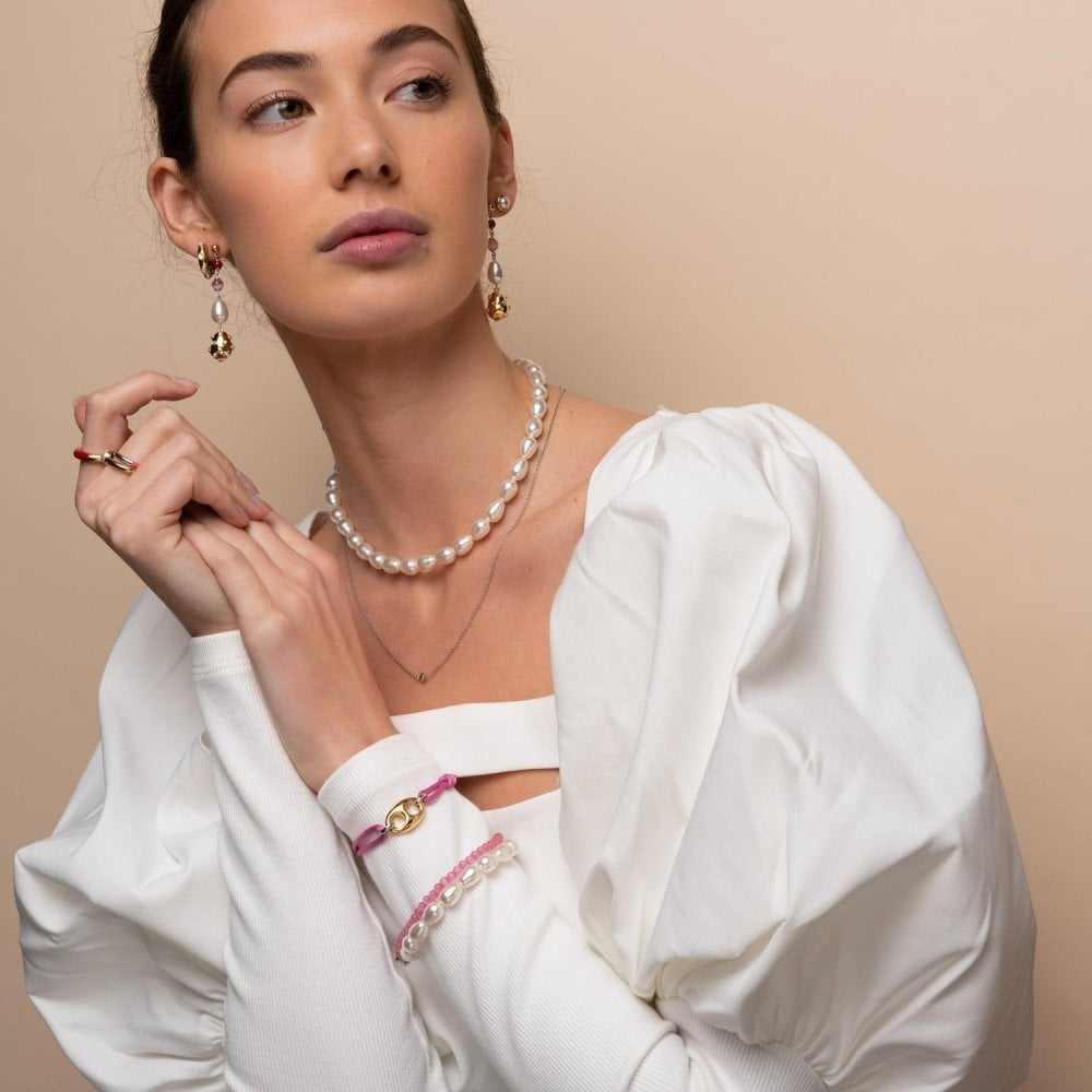 MILANO ADJUSTABLE STERLING SILVER COFFEE BEAN PEARL NECKLACE