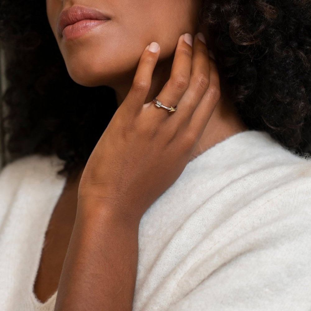 MILANO GOD & STERLING SILVER ARROW RING WITH ZIRCONIA