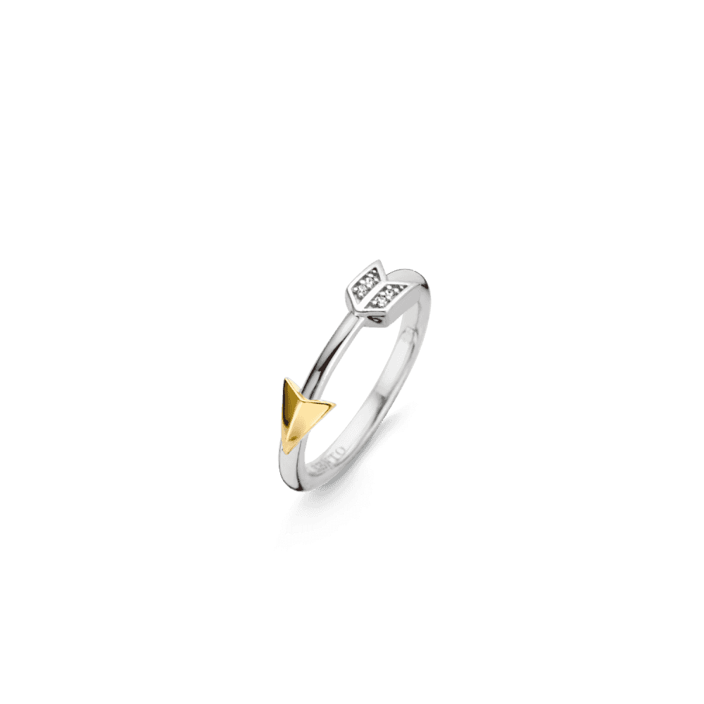 MILANO GOD & STERLING SILVER ARROW RING WITH ZIRCONIA