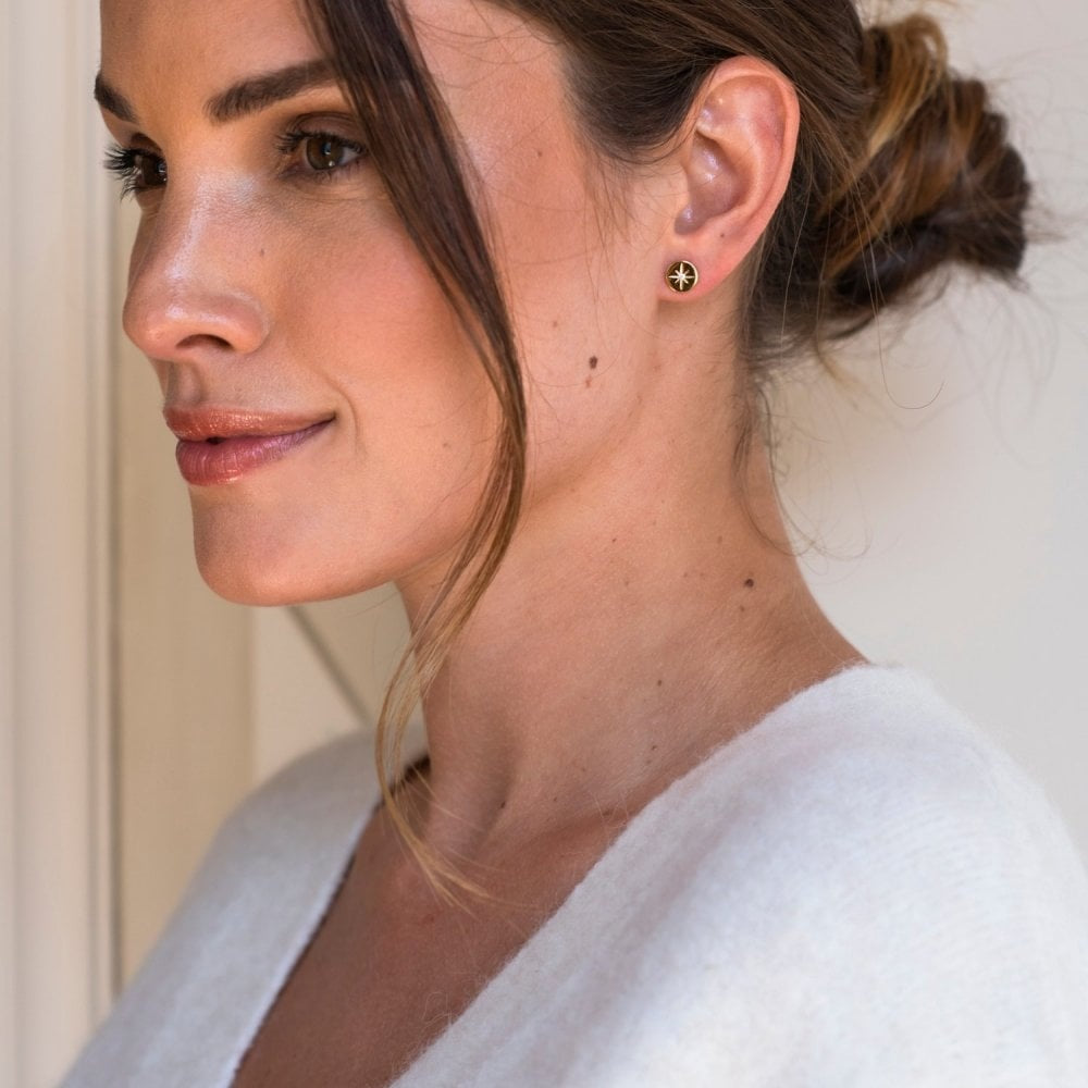 MILANO GOLD ON STERLING SILVER FLAT STUD EARRINGS WITH ZIRCONIA