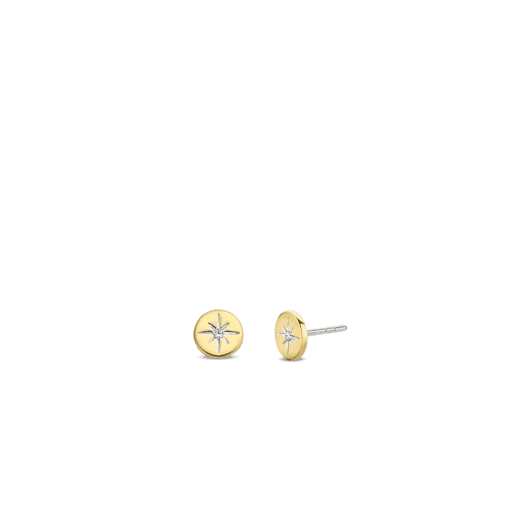 MILANO GOLD ON STERLING SILVER FLAT STUD EARRINGS WITH ZIRCONIA