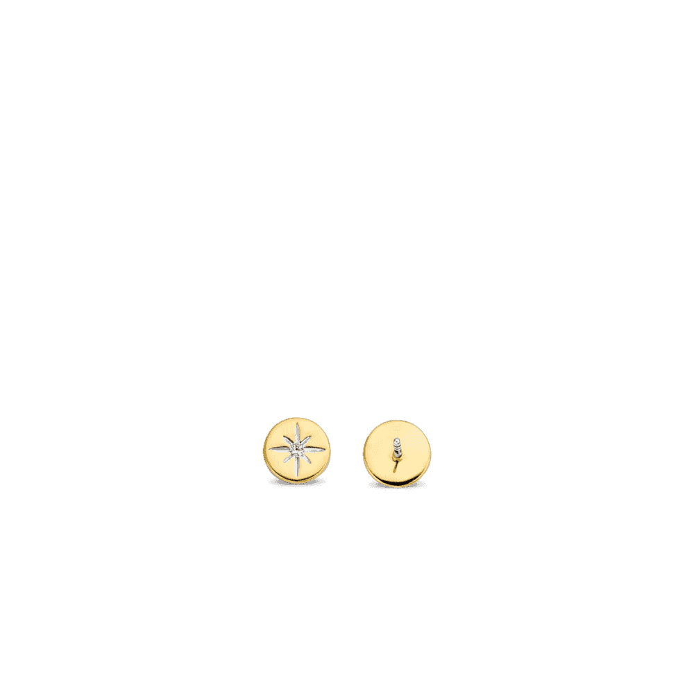 MILANO GOLD ON STERLING SILVER FLAT STUD EARRINGS WITH ZIRCONIA