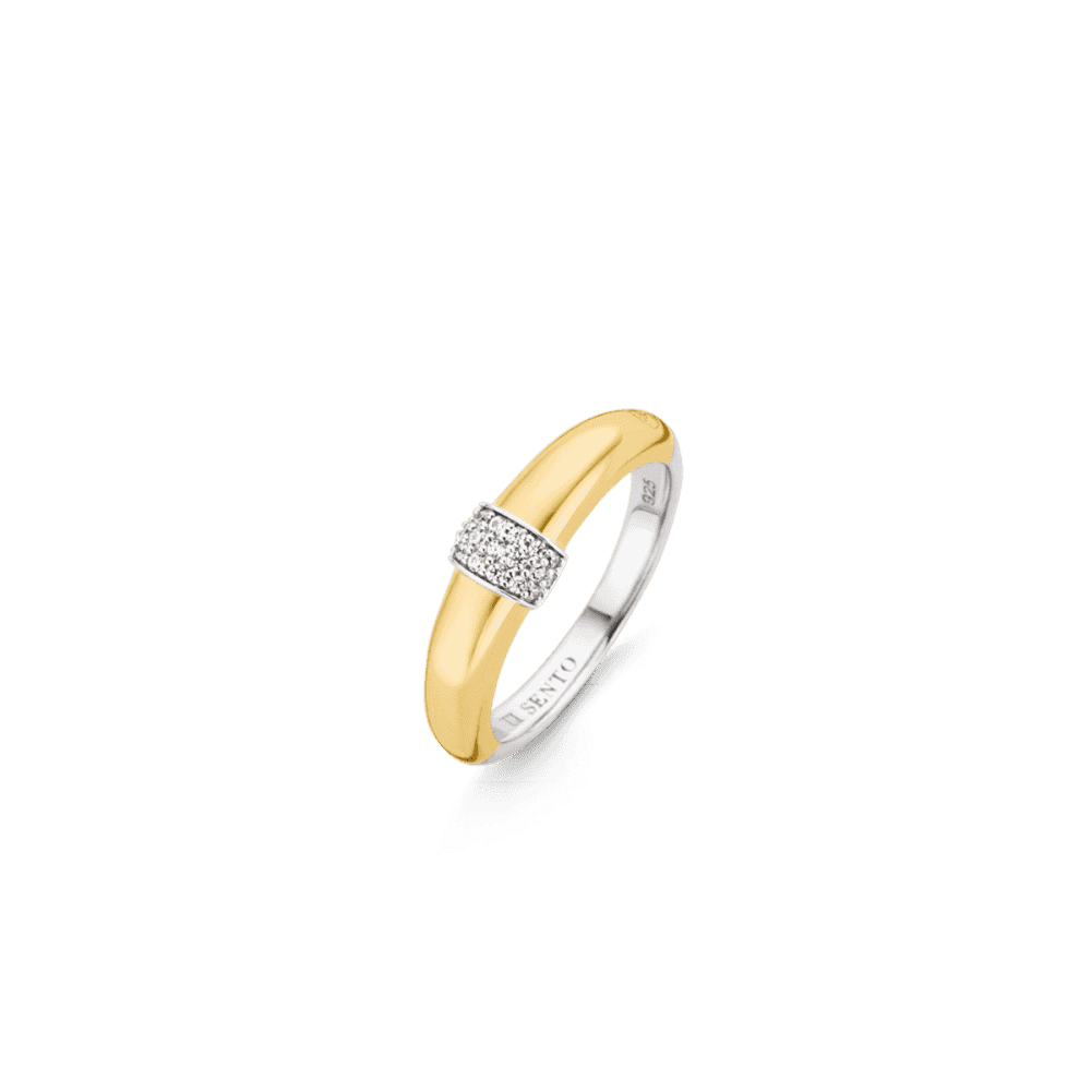 MILANO GOLD ON STERLING SILVER RING WITH ZIRCONIA PAVÉ DETAIL