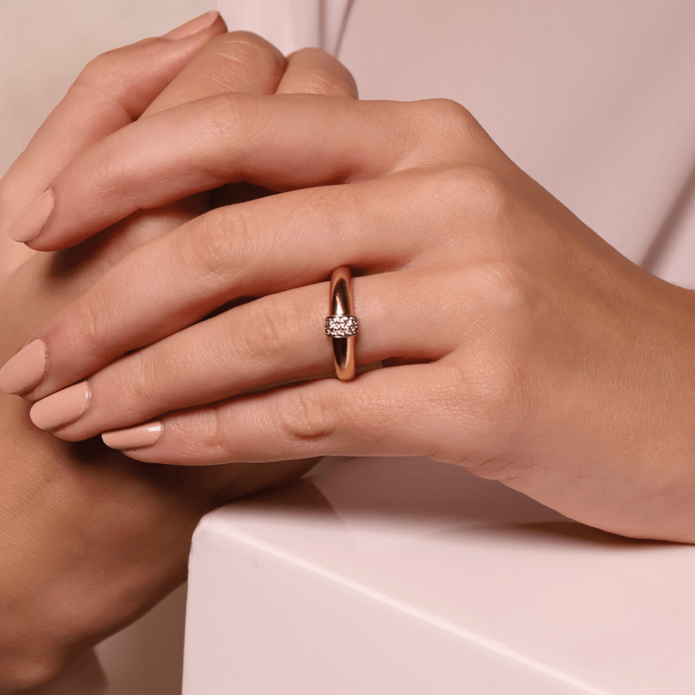 MILANO GOLD ON STERLING SILVER RING WITH ZIRCONIA PAVÉ DETAIL