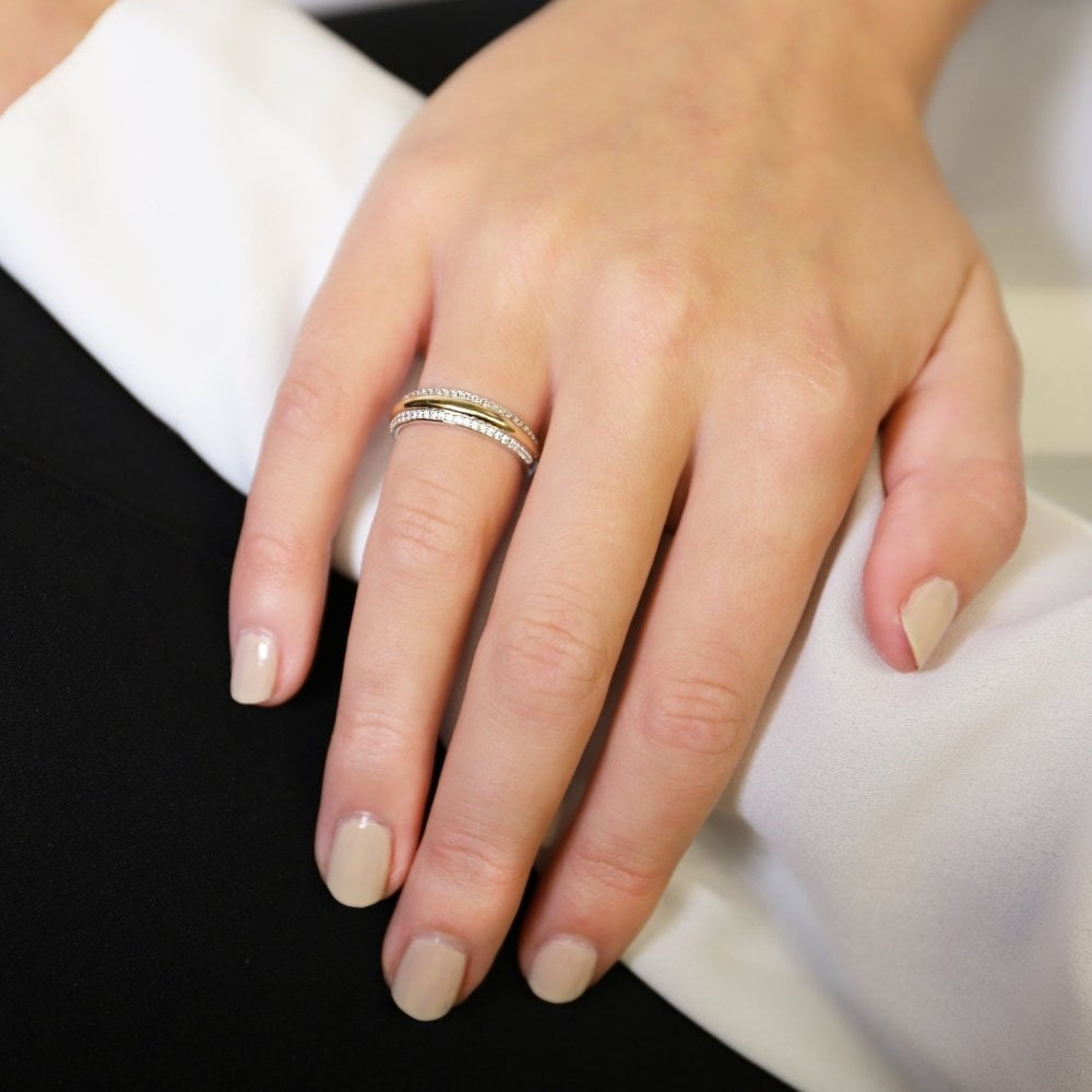 MILANO GOLD ON STERLING SILVER RING WITH ZIRCONIA SIDES
