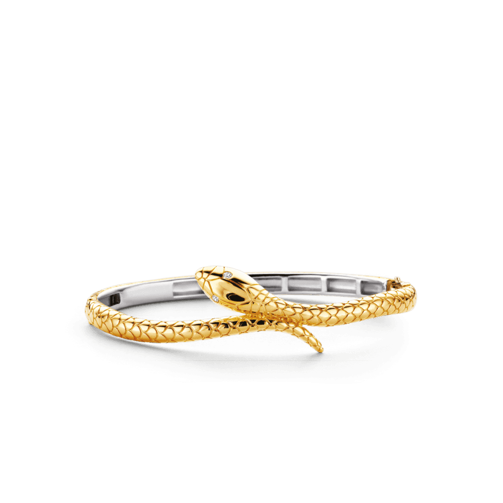 MILANO GOLD ON STERLING SILVER SNAKE BANGLE WITH ZIRCONIA