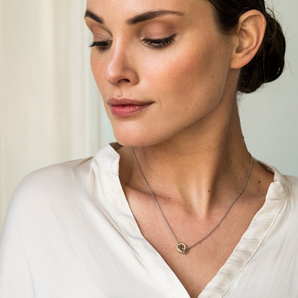 MILANO GOLD & STERLING SILVER DOUBLE CIRCLE NECKLACE