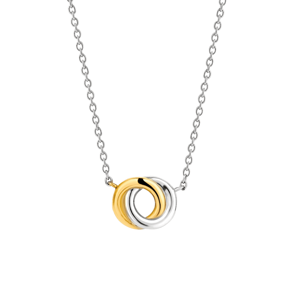 MILANO GOLD & STERLING SILVER DOUBLE CIRCLE NECKLACE