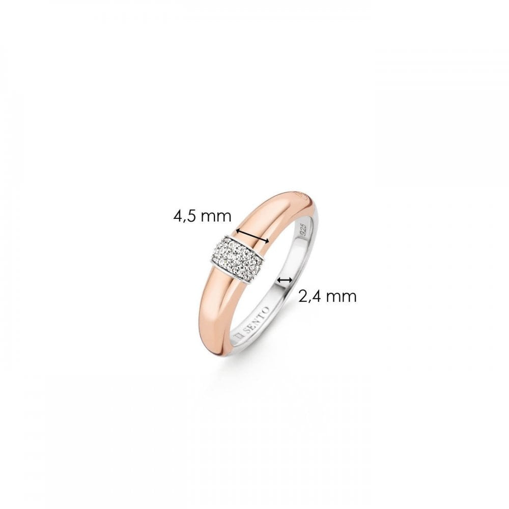 MILANO ROSE GOLD STERLING SILVER RING WITH PAVE ZIRCONIA CENTRE