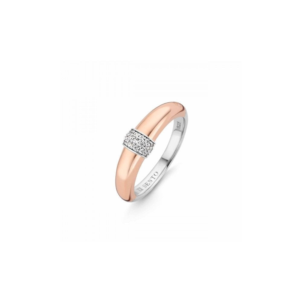 MILANO ROSE GOLD STERLING SILVER RING WITH PAVE ZIRCONIA CENTRE