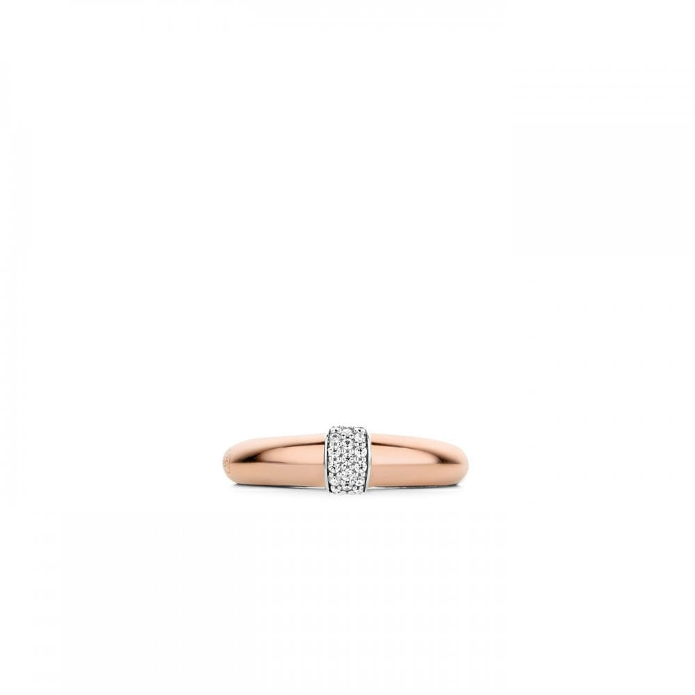MILANO ROSE GOLD STERLING SILVER RING WITH PAVE ZIRCONIA CENTRE