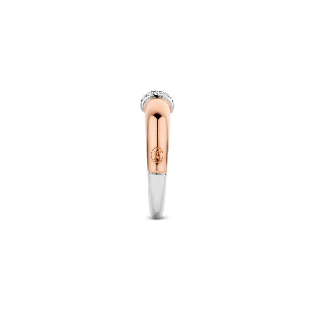 MILANO ROSE GOLD STERLING SILVER RING WITH PAVE ZIRCONIA CENTRE